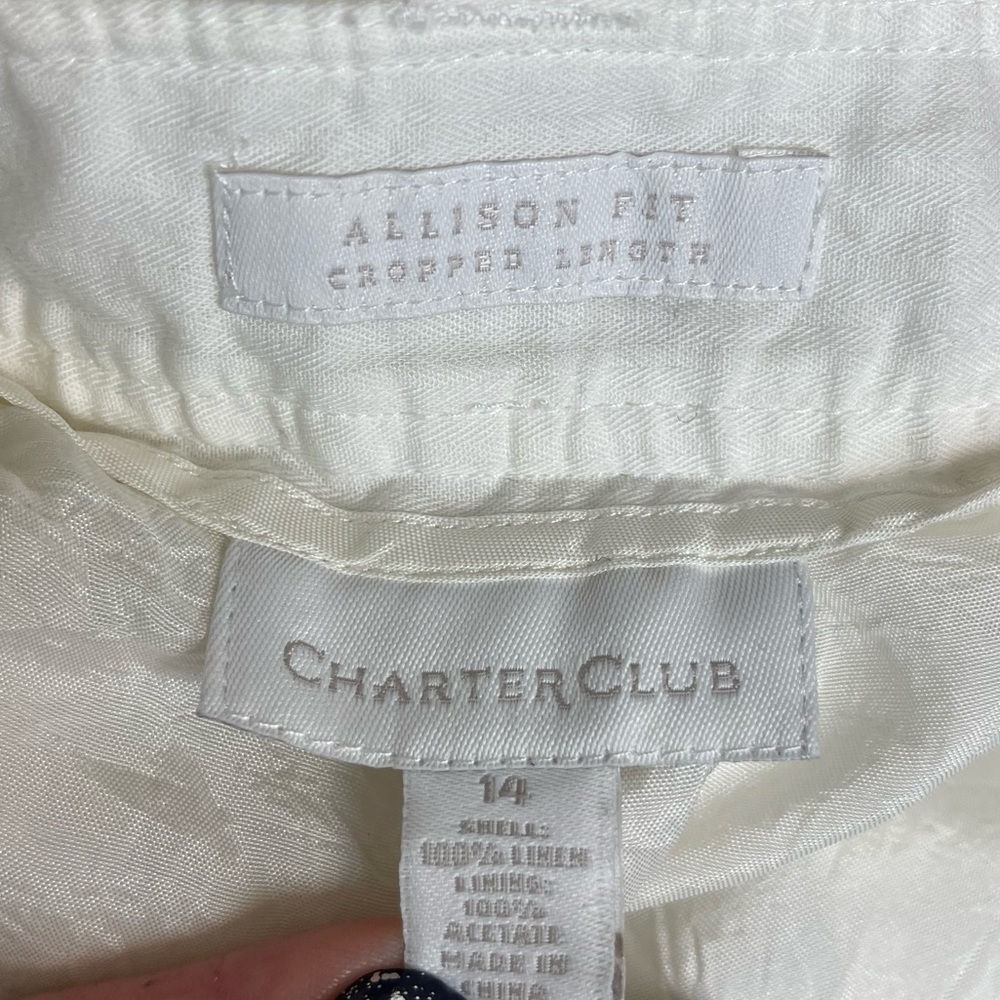 WOMENS Charter Club Allison Fit Cropped Length 100% Linen Pants Size 14 - Picture 9 of 9